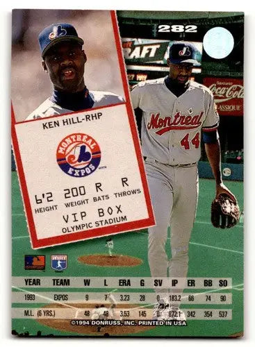 Ken Hill Montreal baseball card from 1994 Leaf series featuring Hill Montreal Expos