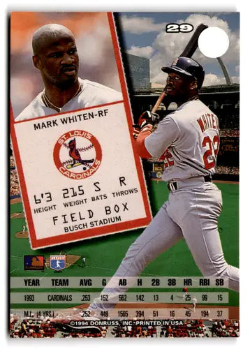 Original gloss 1994 Leaf Mark Whiten NM-MT baseball card featuring Mark Whiten Cardinals