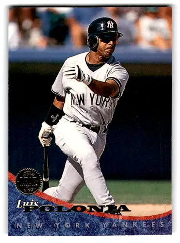 Original gloss Luis Polonia baseball card from 1994 Leaf Yankees in near mint condition