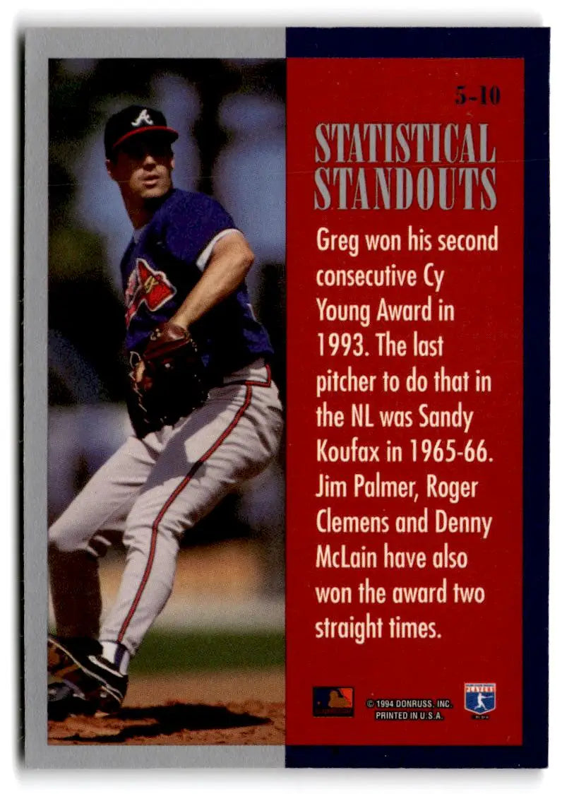 1994 Leaf #5 Greg Maddux Statistical Standouts - Baseball Card Single