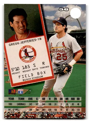 1994 Leaf Gregg Jefferies baseball card with original gloss in NM-MT condition