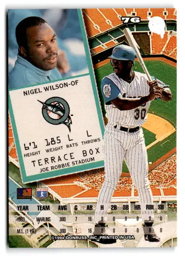 Nigel Wilson baseball card 1994 Leaf #76 with original gloss NM-MT Marlins ID 73509