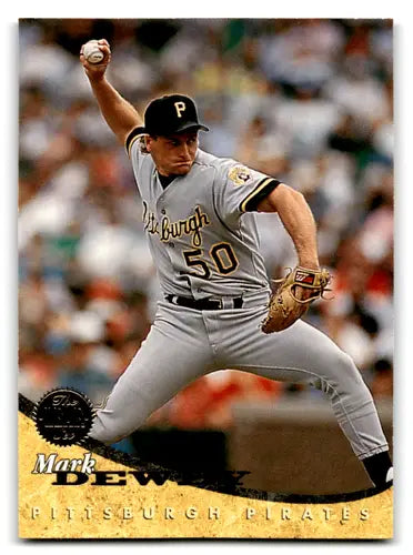 Original gloss baseball card of Mark Dewey from 1994 Leaf Pirates series