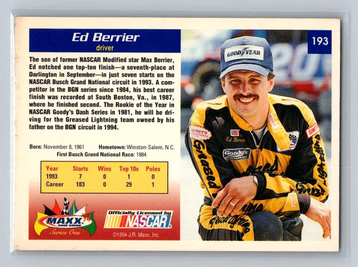 1994 Maxx #193 Ed Berrier Three Star Motorsports - Racing Card Single