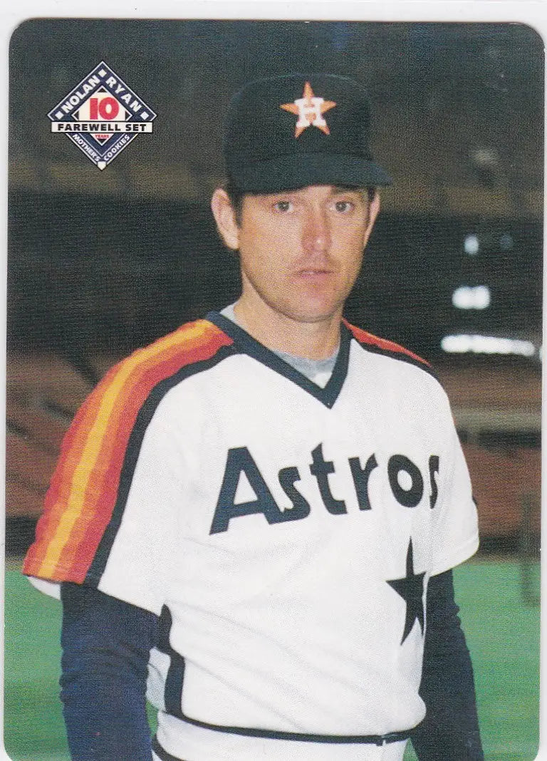 Baseball player in 1994 Mothers Cookies Nolan Ryan Houston Astros jersey with rainbow stripes