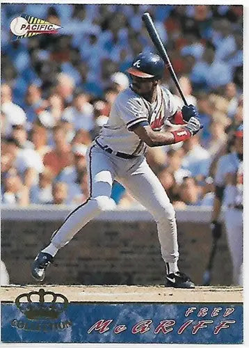 Original gloss Fred McGriff baseball card 1994 Pacific Braves product featuring Simply Sandoval