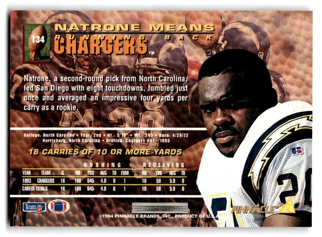 1994 Pinnacle #134 Natrone Means - Football Card Single