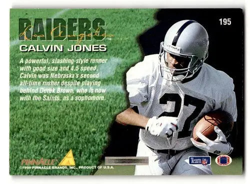 Original gloss Calvin Jones Los Angeles Raiders football card from 1994 Pinnacle series
