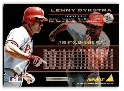 1994 Pinnacle #34 Lenny Dykstra - Baseball Card Single