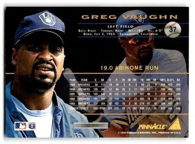 1994 Pinnacle #37 Greg Vaughn - Baseball Card Single