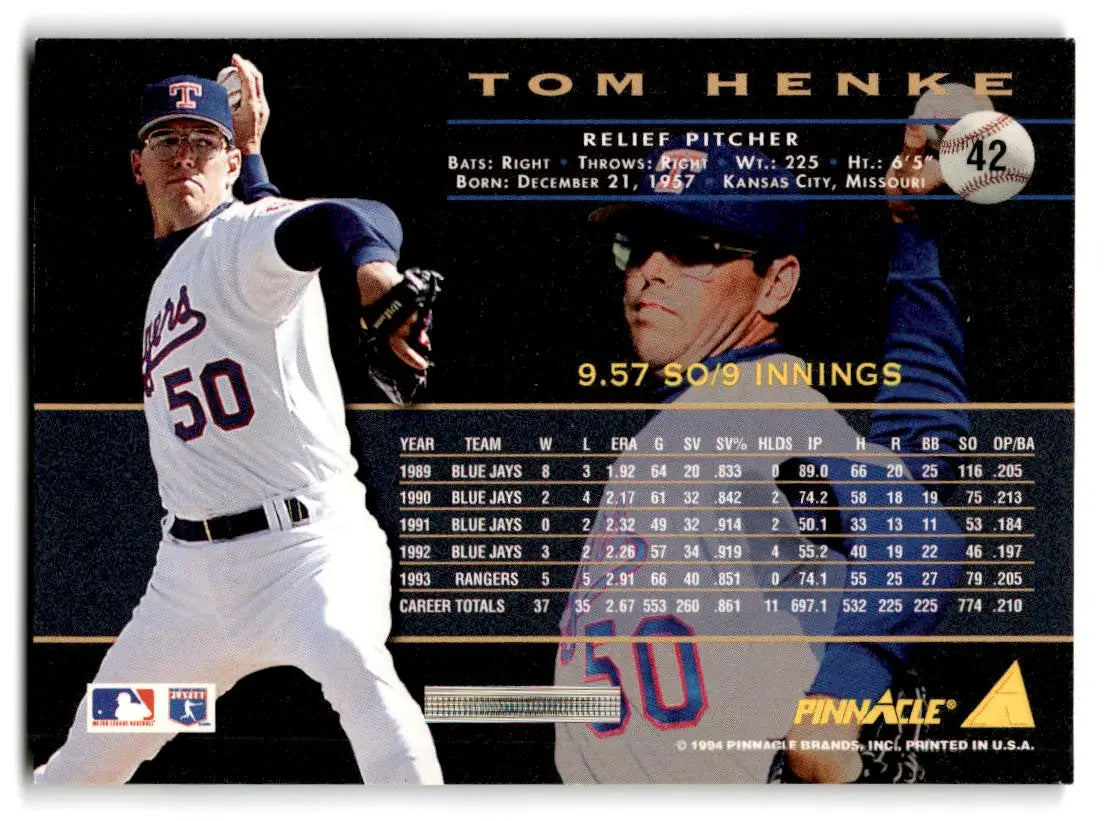 1994 Pinnacle #42 Tom Henke - Baseball Card Single