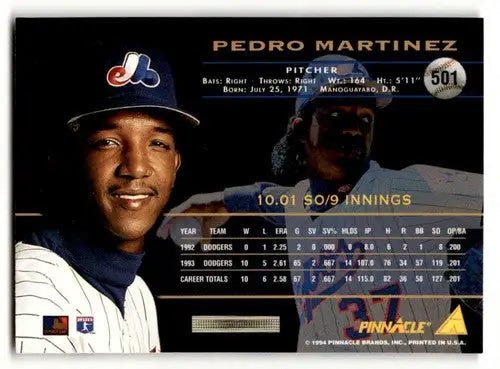 Original gloss Pedro Martinez Montreal Expos baseball card 1994 Pinnacle #501