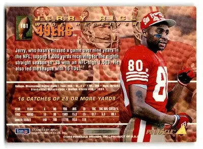 1994 Pinnacle Football Jerry Rice #181 San Francisco 49ers - Football Card Single