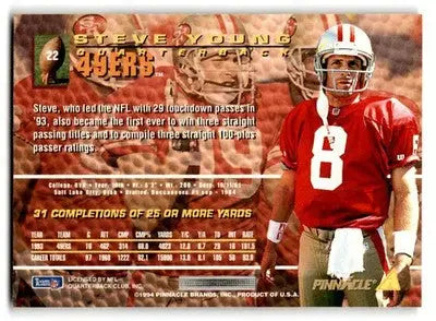 1994 Pinnacle Football Steve Young #22 San Francisco 49ers - Football Card Single