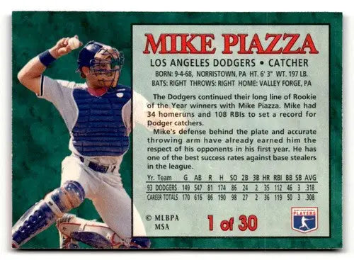 1994 Post Cereal #1 Mike Piazza NM ID:48698 - Baseball Card Single