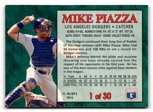1994 Post Cereal #1 Mike Piazza NM ID:48728 - Baseball Card Single