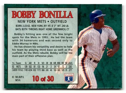 1994 Post Cereal #10 Bobby Bonilla EX ID:48737 - Baseball Card Single