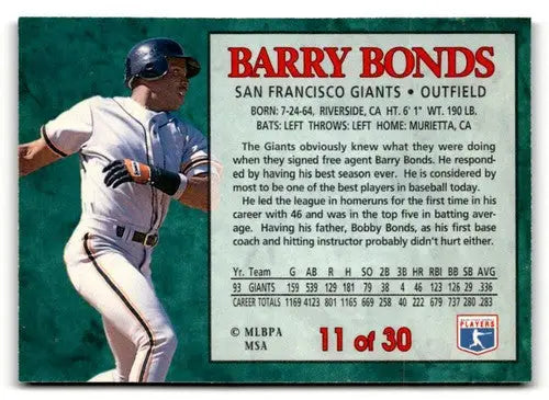 1994 Post Cereal #11 Barry Bonds NM ID:48678 - Baseball Card Single