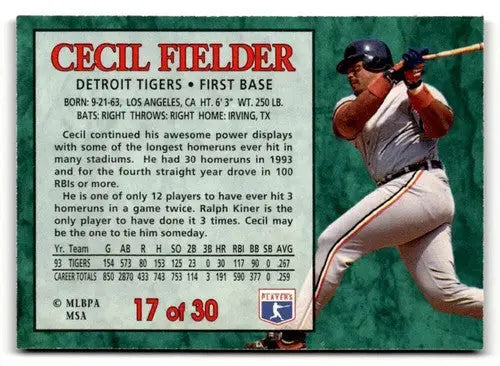 1994 Post Cereal #17 Cecil Fielder NM ID:48743 - Baseball Card Single