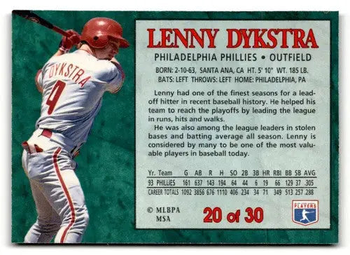 1994 Post Cereal #20 Lenny Dykstra NM ID:48687 - Baseball Card Single