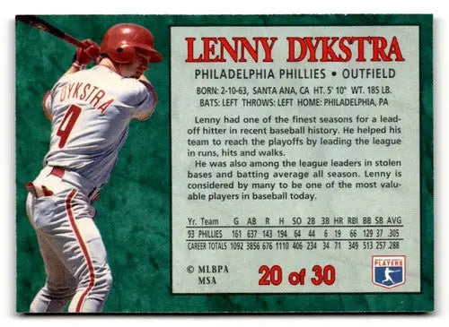 1994 Post Cereal #20 Lenny Dykstra NM ID:48746 - Baseball Card Single