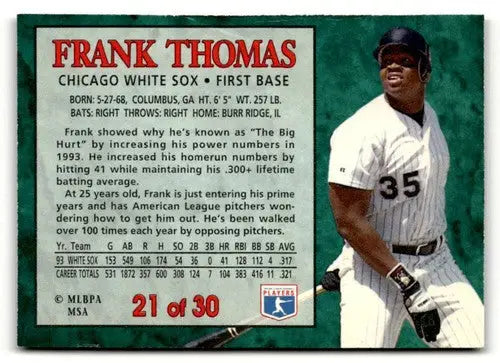 1994 Post Cereal #21 Frank Thomas EX ID:48718 - Baseball Card Single