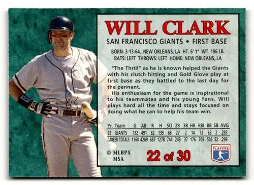 1994 Post Cereal #22 Will Clark NM ID:48689 - Baseball Card Single
