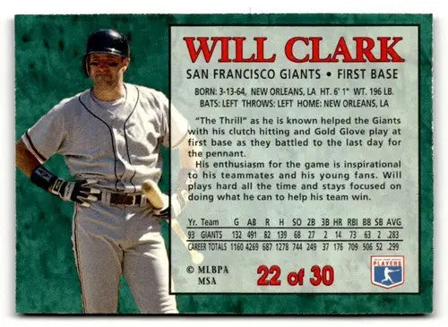 1994 Post Cereal #22 Will Clark NM ID:48719 - Baseball Card Single