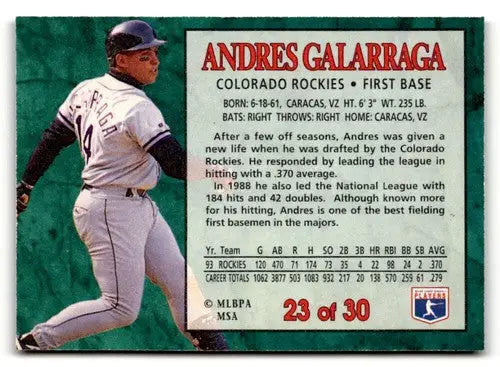 1994 Post Cereal #23 Andres Galarraga NM ID:48748 - Baseball Card Single