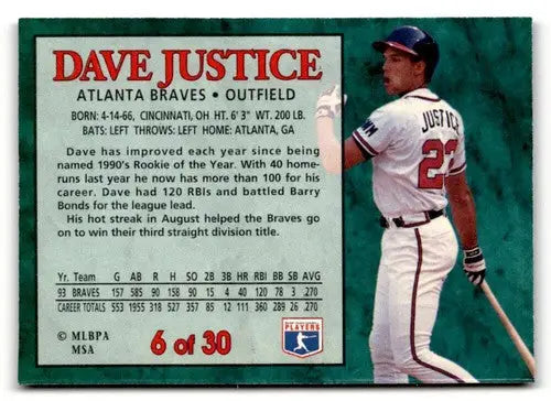 1994 Post Cereal #6 David Justice EX ID:48733 - Baseball Card Single