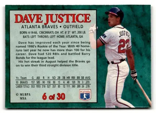 1994 Post Cereal #6 David Justice NM ID:48703 - Baseball Card Single