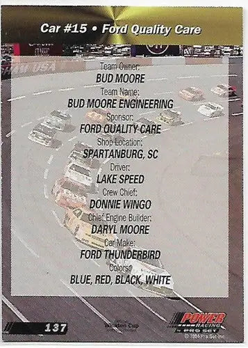 NASCAR trading card from 1994 Power series featuring Lake Speed’s Car, sports cards collectible