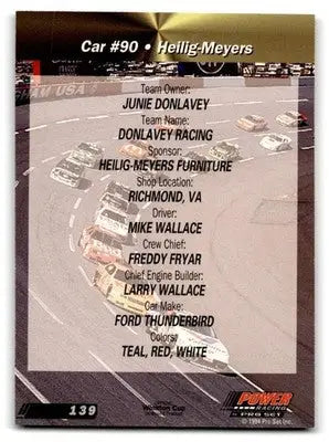 1994 Power #139 Heilig-Meyers - Racing Card Single
