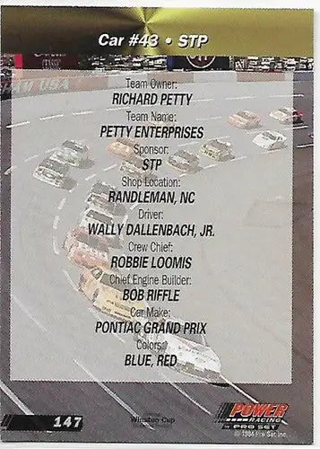 Original gloss NASCAR trading card of Wally Dallenbach from 1994 Power series