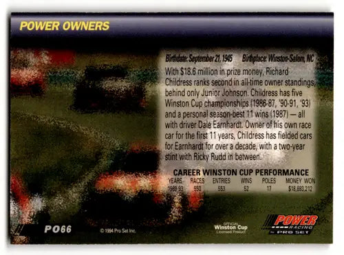 1994 Power #66 Richard Childress NM Near Mint ID:64776 - Racing Card Single