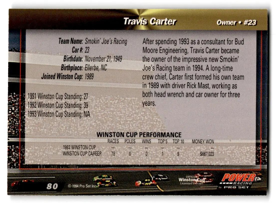 1994 Power #80 Travis Carter - Racing Card Single