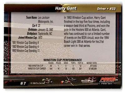 1994 Power #87 Harry Gant - Racing Card Single