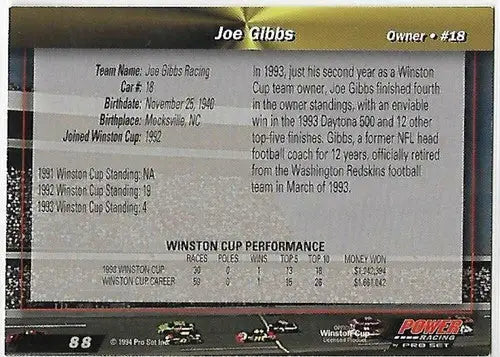1994 Power #88 Joe Gibbs NM Near Mint - Football Card Single