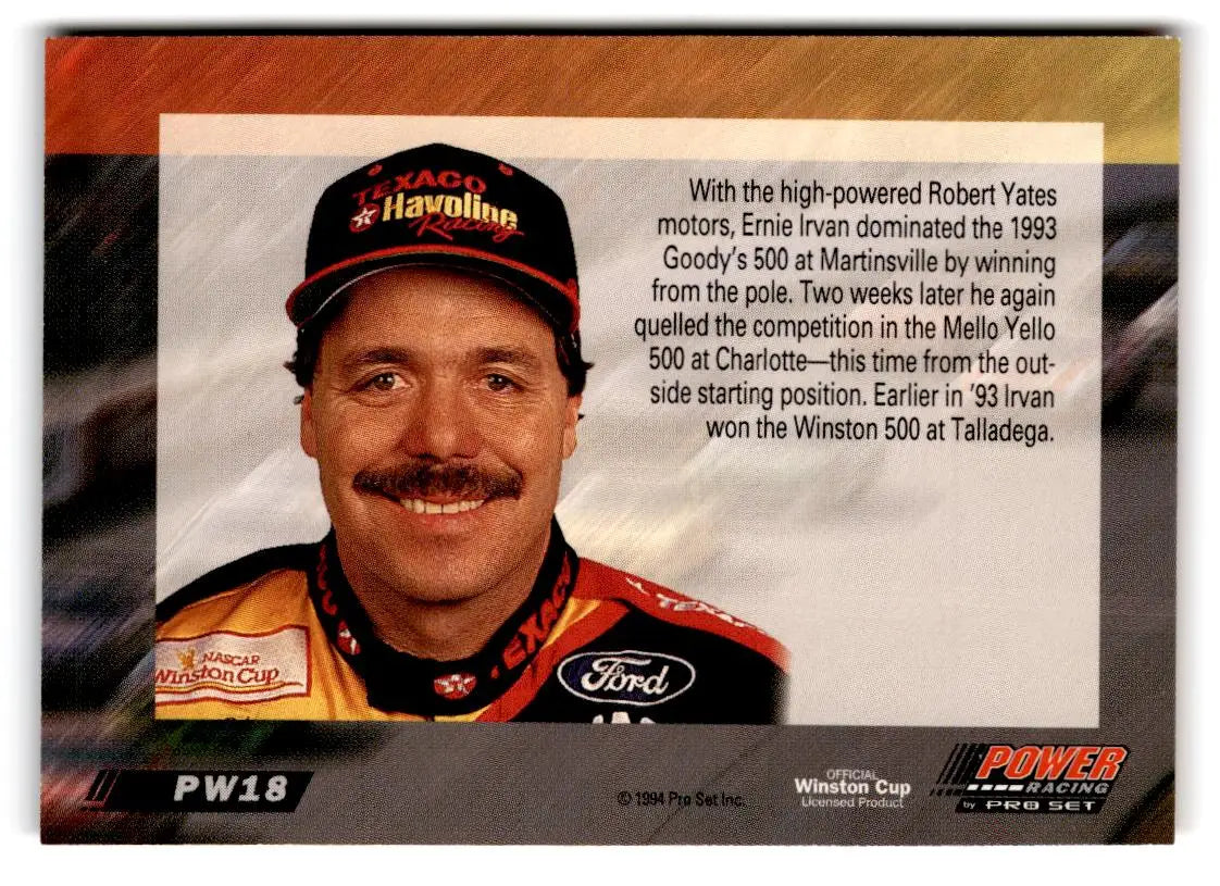 1994 Power #PW18 Ernie Irvan - Racing Card Single