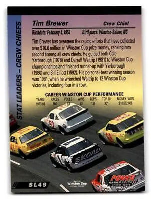 Tim Brewer racing card from 1994 Power #SL49 featuring SL49 Tim Brewer design
