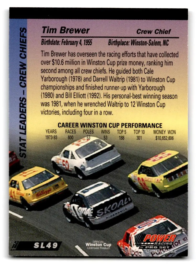 1994 Power #SL49 Tim Brewer - Racing Card Single