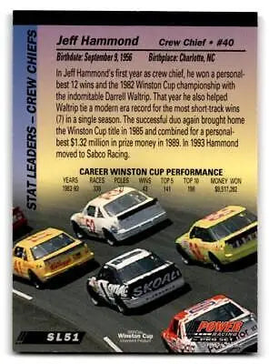 1994 Power SL51 Jeff Hammond trading card showcasing the racing star Jeff Hammond