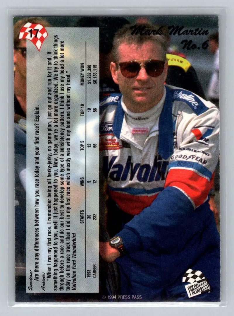 1994 Press Pass #17 Mark Martin Roush Racing - Racing Card Single