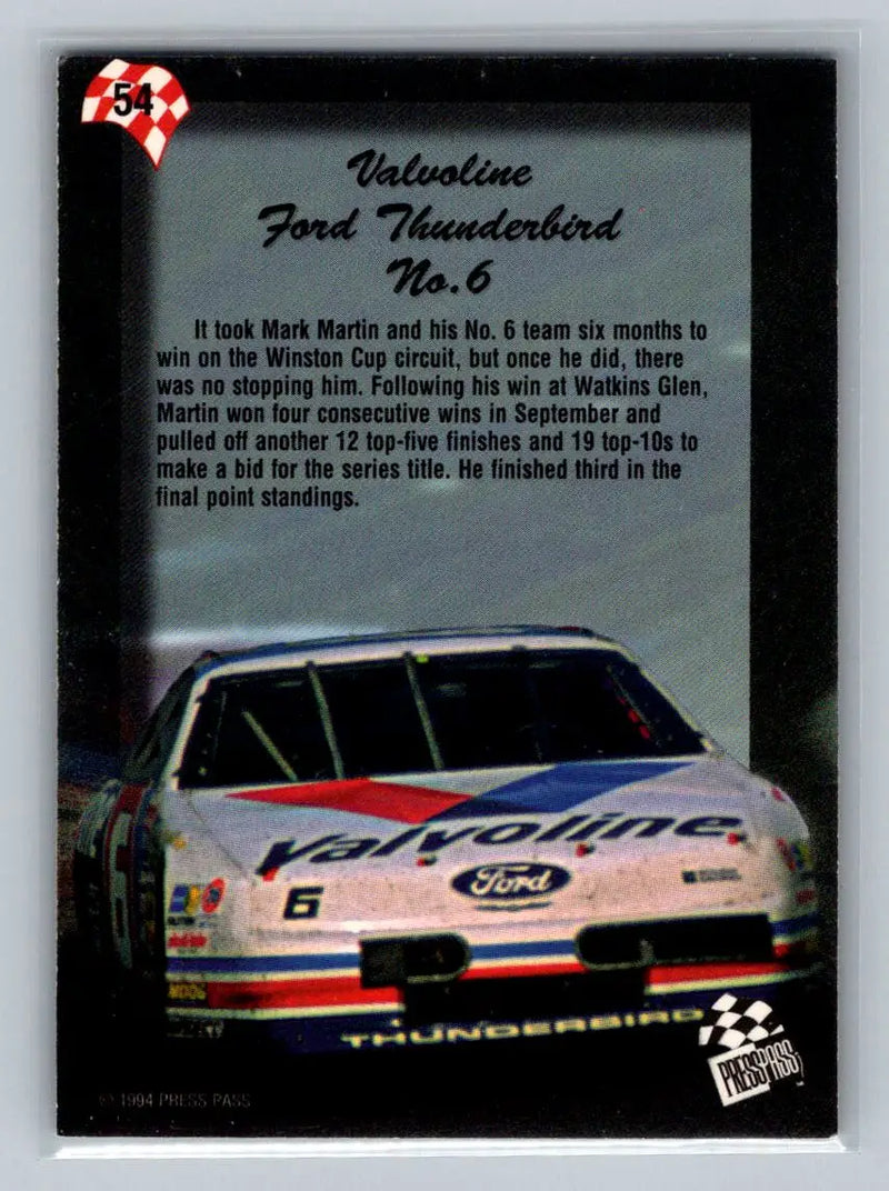 1994 Press Pass #54 Mark Martin’s Car Roush Racing - Racing Card Single