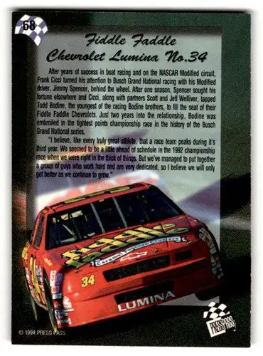 1994 Press Pass #68 Fiddle Faddle Racing Cards NM Near Mint ID:63628 - Racing Card Single