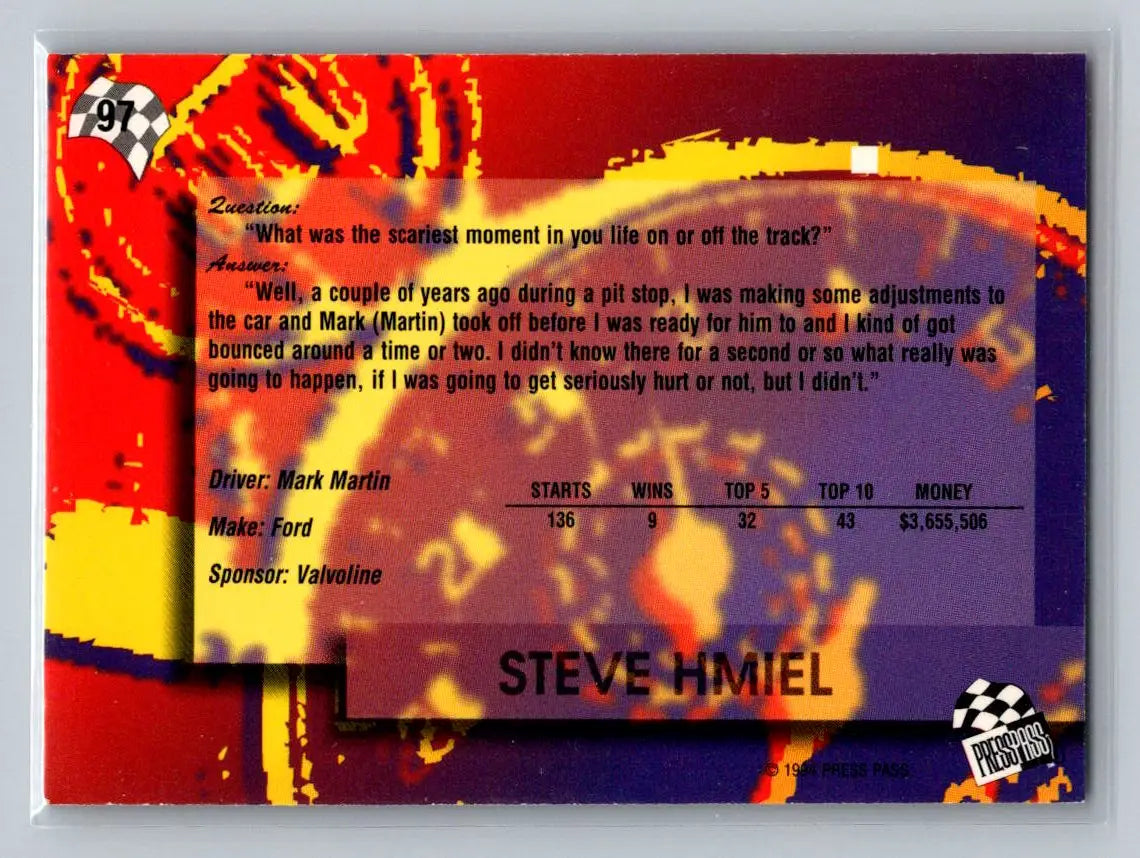 1994 Press Pass #97 Steve Hmiel Roush Racing - Racing Card Single