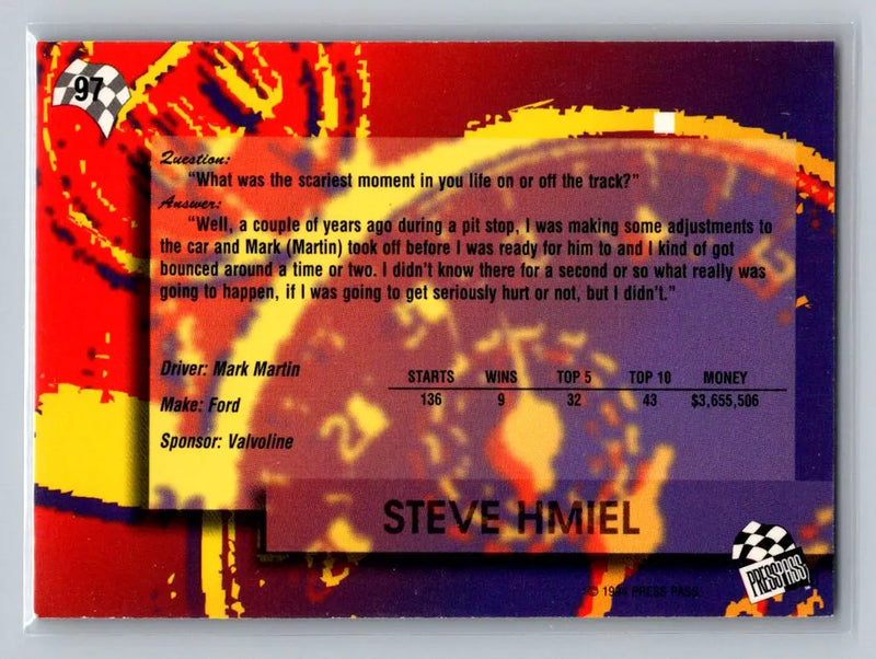 1994 Press Pass #97 Steve Hmiel Roush Racing - Racing Card Single