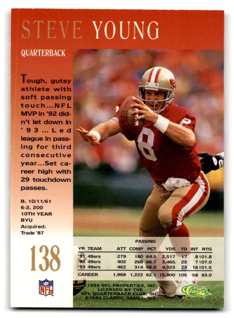 1994 Pro Line Live #138 Steve Young - Football Card Single