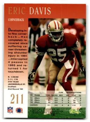 Eric Davis football card from 1994 Pro Line Live collection featuring Pro Line design
