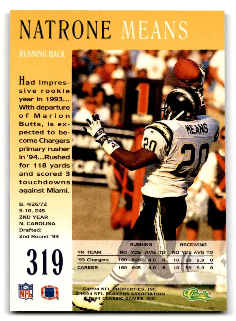 1994 Pro Line Live #319 Natrone Means - Football Card Single